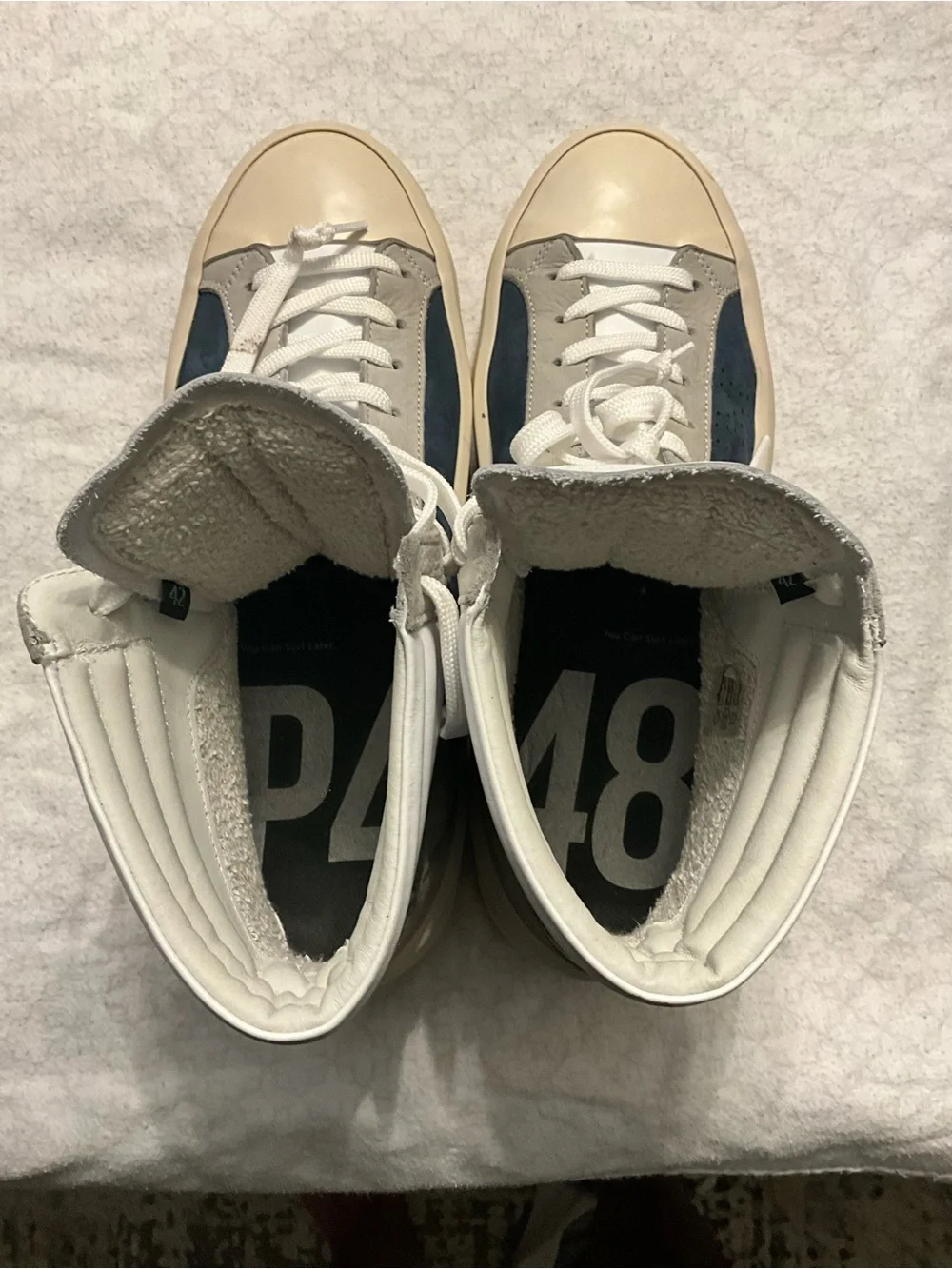 P448 High-Top Sneakers in White, Navy and Cream Italy size 42